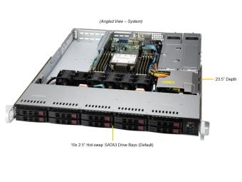 Серверная платформа SuperMicro SYS-110P-WR 1U, 1x LGA4189, 8x DDR4, 6x 2.5" SAS/SATA + 4x 2.5" SAS/SATA/NVMe, 2x 1Gb RJ-45, 3x PCIE Gen4, 1x M.2, 2x 750W