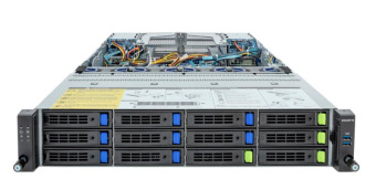 Server System GIGABYTE 2U rack AMD EPYC USB 3.2 DDR5 Количество слотов памяти 24 240 Вт 4x2.5" SAS/SATA Hot-swap 4x2.5" NVME/SATA/SAS Hot-swap 8x3.5" SAS/SATA Hot-swap R283-Z93-AAL1