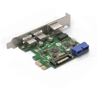 Контроллер Exegate EX290278RUS Контроллер сетевой ExeGate EXE-362 (PCI-E x1 v2.0, 2*USB3.0 ext. + 1*USB3.0 int. + LAN UTP 1000Mbps, разъем доп.питания, Chipset VL805 + RTL8153B)