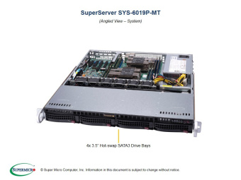 Серверная платформа SYS-6019P-MT 1U, 2x LGA3647, 8x DDR4, 4x 3.5" SAS/SATA, 2x 1Gb RJ-45, 1x PCIE Gen3, 1x 500W
