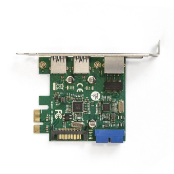 Контроллер Exegate EX290278RUS Контроллер сетевой ExeGate EXE-362 (PCI-E x1 v2.0, 2*USB3.0 ext. + 1*USB3.0 int. + LAN UTP 1000Mbps, разъем доп.питания, Chipset VL805 + RTL8153B)