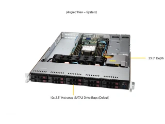 Серверная платформа SuperMicro SYS-110P-WTR 1U, 1x LGA4189, 8x DDR4, 6x 2.5" SAS/SATA + 4x 2.5" SAS/SATA/NVMe, 2x 10Gb RJ-45, 3x PCIE Gen4, 1x M.2, 2x 750W